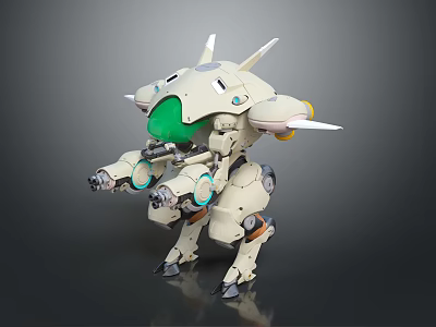 Game and Movie Character White Green Mechanical Robot with Sci Fi Design Mechanical Arms Thrusters 3d model
