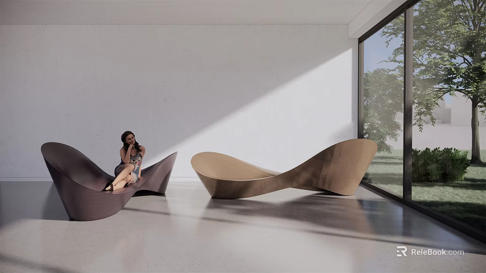 Abstract Shape Sofa in Modern Living Room with Comfortable Seating and Natural Light 3d model 