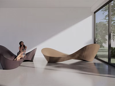Abstract Shape Sofa in Modern Living Room with Comfortable Seating and Natural Light 3d model