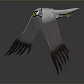 Gray Flying Bird With Outstretched Wings Yellow Beak And Black Eyes On Gray Background