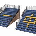 Public Facility Stadium Bleachers With Blue Seats Yellow Stripes And Railings
