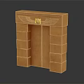 Egyptian Style Decorative Structure with Stacked Stone Blocks Winged Top Ornament and Circular Center Design