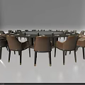 Elegant Round Dining Table Surrounded by Multiple Beige Chairs in Dining Space 3d model