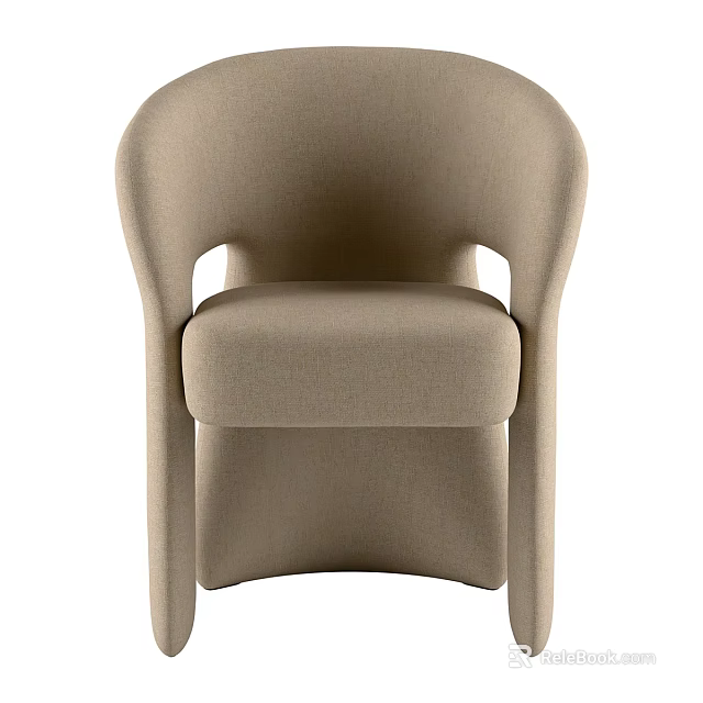 Beige Fabric Single Sofa With Modern Curved Backrest And Comfortable Armrests 3d model