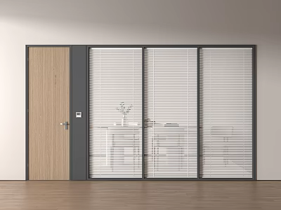 Modern Partition with Wooden Door and Glass Panels with Blinds for Office or Home Interior 3d model