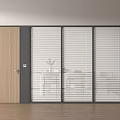 Modern Partition with Wooden Door and Glass Panels with Blinds for Office or Home Interior