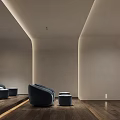Modern Home Theater Interior Featuring Comfortable Blue Chairs Wooden Flooring And Ambient Lighting