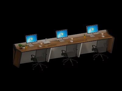 Modern Office Desk Layout With Multiple Workstations Computer Monitors And Ergonomic Chairs 3d model