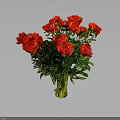 Fresh Red Peonies Bouquet In Clear Glass Vase Against Grey Background