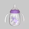 Ceramic Baby Bottle With Purple Lid White Handles And Cartoon Monkey Design