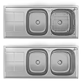 Stainless Steel Double Bowl Kitchen Sink With Drainer Rack And Cutting Board Area