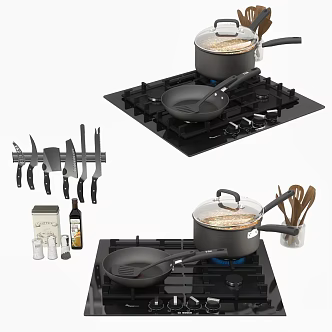 Modern Cookware Stove Gas Stove Oil Knife Frying Pan 3d model