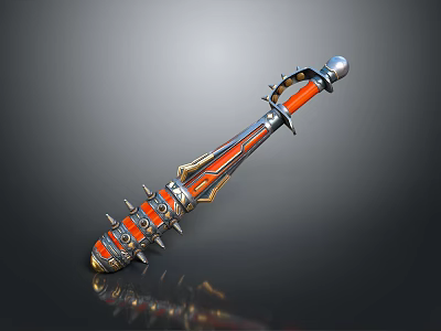 Ornate Fantasy Sword With Orange Silver Decorative Spikes And Metallic Details 3d model