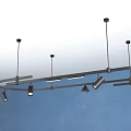 Black Ceiling Mounted Lighting Fixture Set With Multiple Adjustable Lights And Blue Wall 3d model