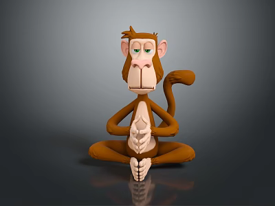 Cartoon Brown Monkey Sitting Cross Legged With Hands Clasped Calm Expression On Dark Background 3d model