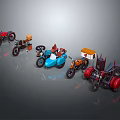 Colorful Motorcycles with Unique Designs Various Styles and Sidecars on