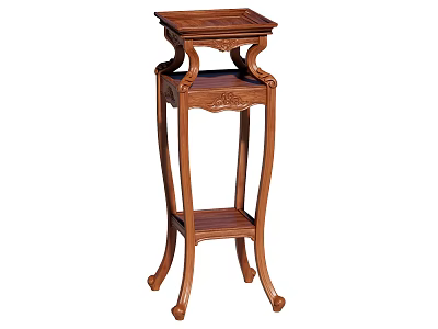 Wooden Flower Stand With Carved Details And Classic Design For Home Decor 3d model