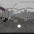 Elegant Bridal Shop Interior With White Wedding Dresses Mannequins Chandelier And White Curtains