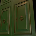 Green Double Door Cabinet With Decorative Panel Details And Metallic Handles