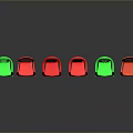 Bright Red And Green Plastic Single Chairs With Backrest And Armrests Arranged In A Row