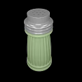 Green Spice Bottle With Silver Lid And Ribbed Design For Kitchen Use