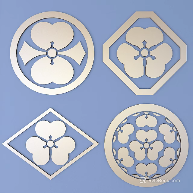Elegant Intricate Carved Decorative Patterns with Round Hexagonal Diamond Shapes and Floral Centers 3d model 