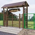 Traditional Archway With Wooden Roof Lattice Gate Entrance To Centennial Eco Park Green Fence Grassland