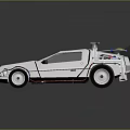 Silver DeLorean Car With Gull Wing Doors And Futuristic Roof Equipment