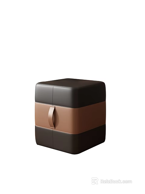 Modern Square Black Stool With Brown Band And Round Handle Detail 3d model 