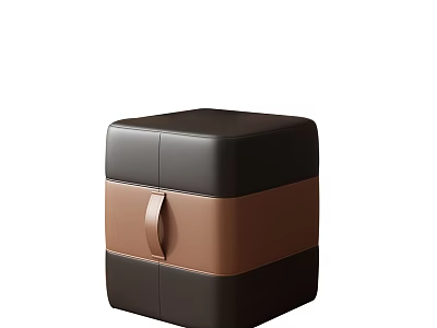 Modern Square Black Stool With Brown Band And Round Handle Detail 3d model