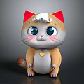Adorable 3D Cartoon Cat Character with Red Ears Blue Eyes White Hair and Yellow Collar