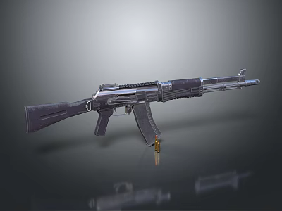 Modern Tactical Rifle With Metallic Finish Detailed Design And Magazine 3d model