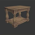 Solid Wooden Table With Carved Legs And Lower Shelf For Living Room Decor