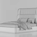 Modern Double Bed With Beige Tufted Headboard And White Frame Black Bedding 3d model