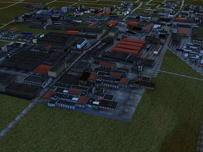 Aerial View Urban Planning with Residential Commercial Buildings Red Roofs Road Networks and Green Areas 3d model