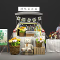 Car Trunk Market Setup With Flowers Teddy Bear And Decorations 3d model