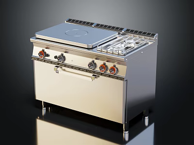Modern Stainless Steel Kitchen Appliance with Gas Burners Flat Griddle Top and Control Knobs 3d model