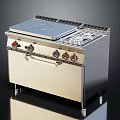 Modern Stainless Steel Kitchen Appliance with Gas Burners Flat Griddle Top and Control Knobs