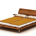 Modern Wooden Double Bed With White Pillows Yellow Blanket And Metal Legs
