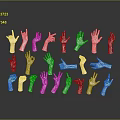 White Hand Gesture Models in Various Poses Arranged with Reflections on Dark Background 3d model