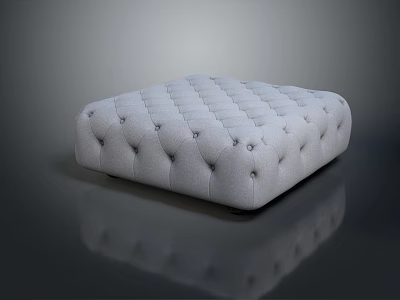 Gray Fabric Ottoman With Modern Tufted Button Design And Square Shape 3d model