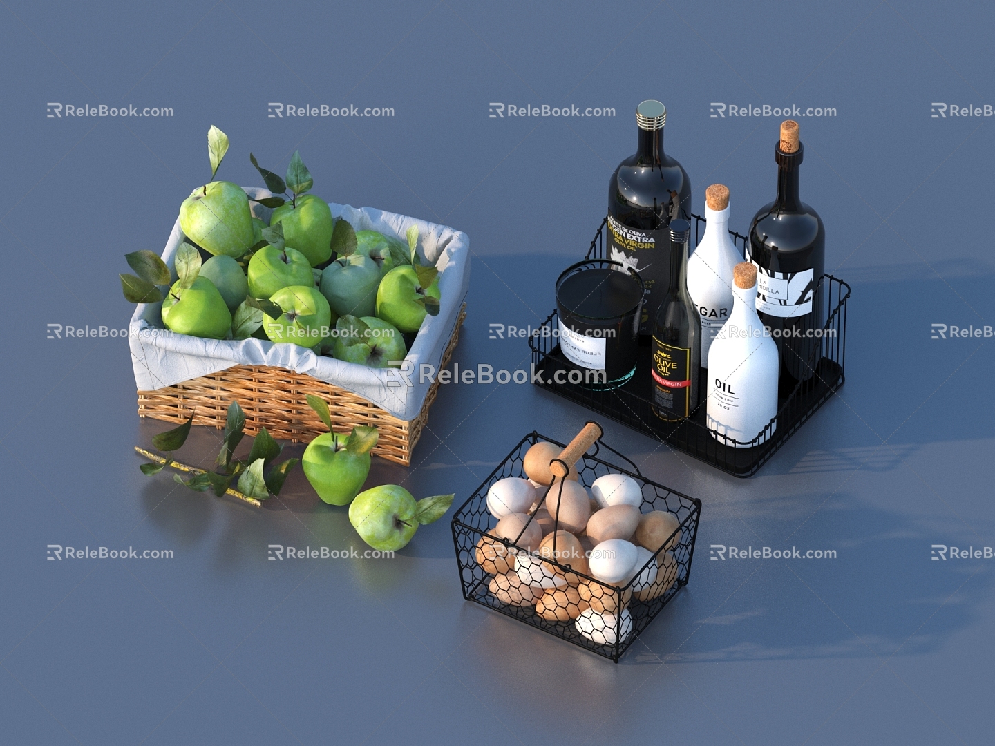 Egg apple wine bottle wine food 3d model