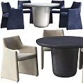 Modern Dining Table Set With Round White Table And Blue Beige Upholstered Chairs 3d model