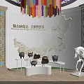 Inner Mongolia Cultural Exhibition With Map Wall Bronze Vessels Saddle And White Horse Sculpture