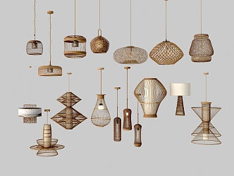 Chandelier bamboo lamp rattan lamp Zen lawn lamp pendant lamp 3d model