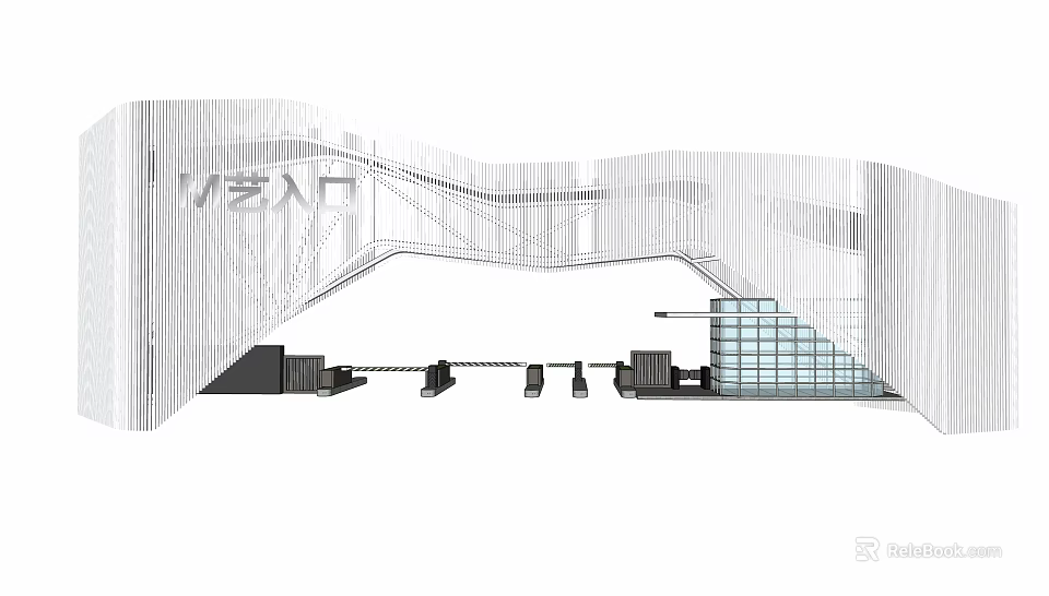 Modern Architectural Entrance Gate Design With Curved Lines And Glass Structure 3d model 