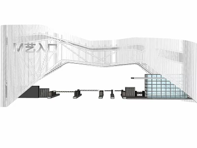 Modern Architectural Entrance Gate Design With Curved Lines And Glass Structure 3d model