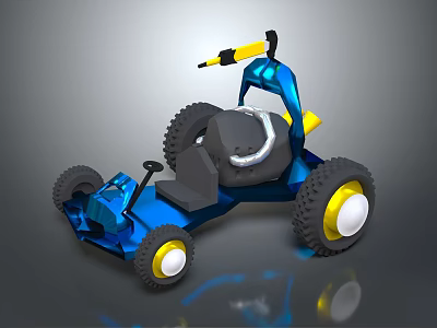 Blue Go Kart With Yellow Accents Large Wheels And Black Seat 3d model