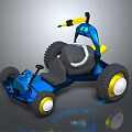 Blue Go Kart With Yellow Accents Large Wheels And Black Seat
