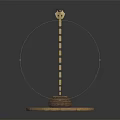 Snake Shaped Decorative Object With Black Background Brick Base Slender Striped Pole And Woven Basket 3d model